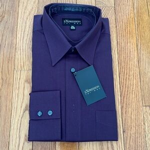 NWT Vintage Expression for men Button Down Collared Shirt 100% Cotton Eggplant